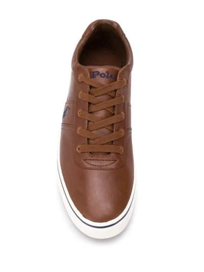 Shop Polo Ralph Lauren Logo Low Top Sneakers In Brown