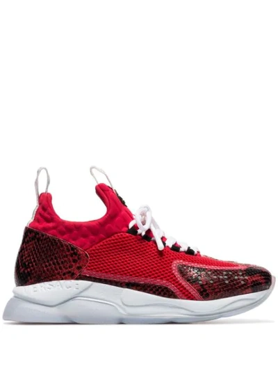 Shop Versace Chain Reaction Sneakers In Red