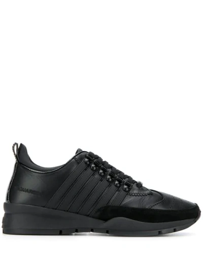 Shop Dsquared2 Leather Striped Sneakers In Black