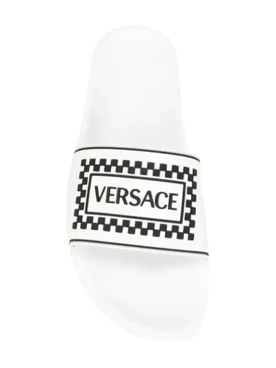Shop Versace Logo Slides In White