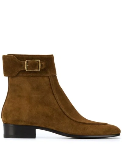 Shop Saint Laurent Miles Suede Ankle Boots In Brown