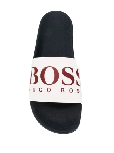 Shop Hugo Boss Branded Slides In 466 Open Blue
