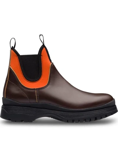 Prada Leather And Neoprene Chelsea Boots In Brown | ModeSens