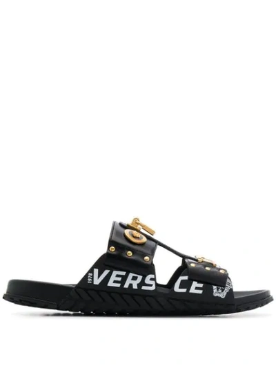 Shop Versace Greca And Medusa Sandals In Black