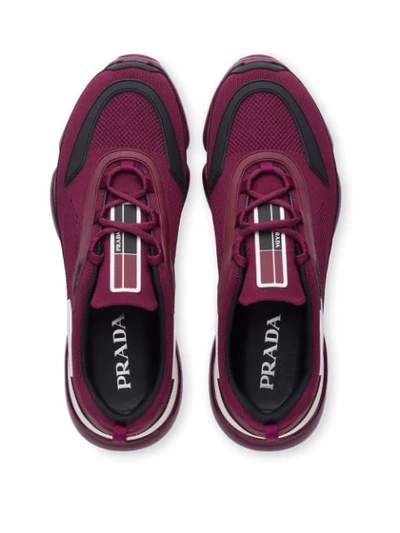 Shop Prada Cloudbust Knitted Sneakers In Red