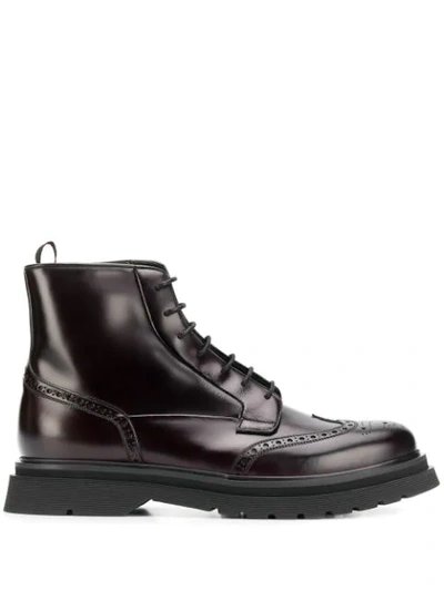 Shop Prada Brogue Detail Boots In Black