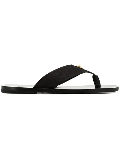 Shop Versace Greca Flip Flops In Black
