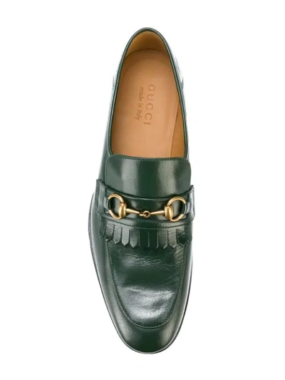 Shop Gucci Leather Fringe Horsebit Loafers In Green