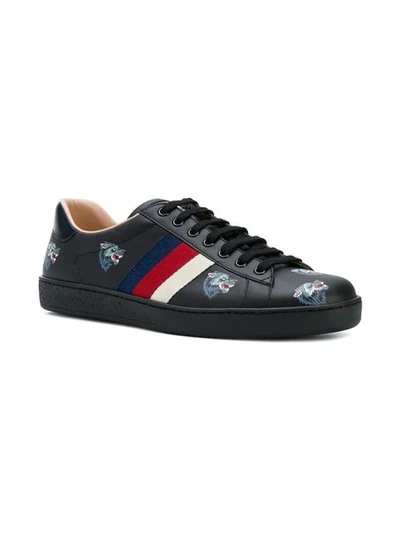 Shop Gucci Ace With Wolves Print Sneakers In Black