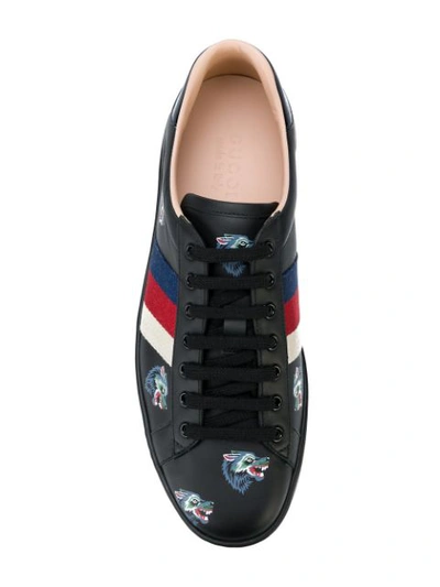 Shop Gucci Ace With Wolves Print Sneakers In Black