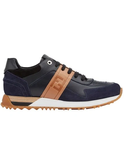 Shop Fendi Panelled Lace-up Sneakers In Black