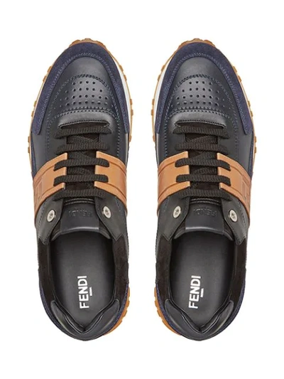 Shop Fendi Panelled Lace-up Sneakers In Black