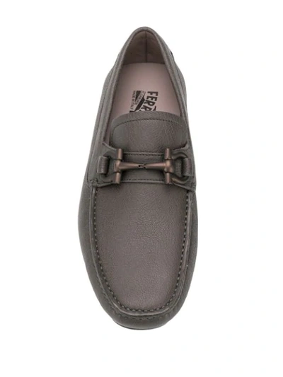 Shop Ferragamo Square Toe Loafers In Grey