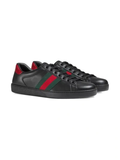 Shop Gucci Black Ace Stripe Leather Sneakers