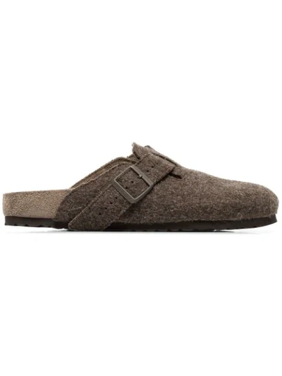 Shop Rick Owens X Birkenstock Brown Boston Wool Felt Sandals