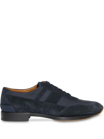 Shop Burberry Neoprene Panel Suede Lace-up Shoes In Blue