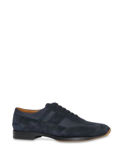 Shop Burberry Neoprene Panel Suede Lace-up Shoes In Blue