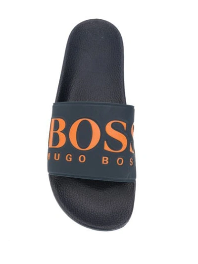 Shop Hugo Boss Branded Slides In Blue