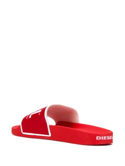 Shop Diesel Contrast Logo Pool Slides In Red
