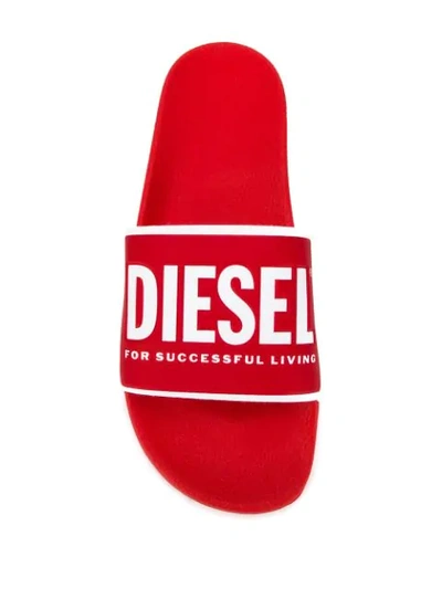 Shop Diesel Contrast Logo Pool Slides In Red