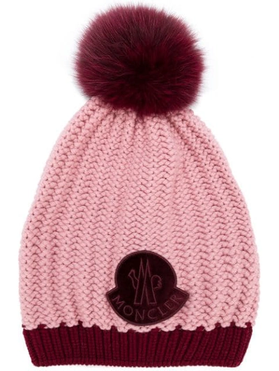 Shop Moncler Knitted Beanie In Pink