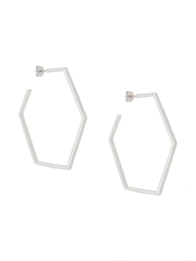 Shop Rachel Jackson Hexagonal Hoop Earrings In Silver