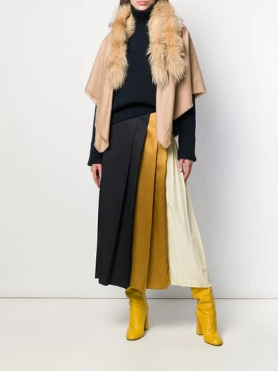 Shop Agnona Faux Fur Lined Cape In Neutrals