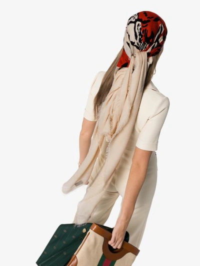 Shop Gucci Tiger Print Scarf In Sl Love Elisir