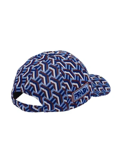 Shop Prada Jacquard Baseball Cap In Blue