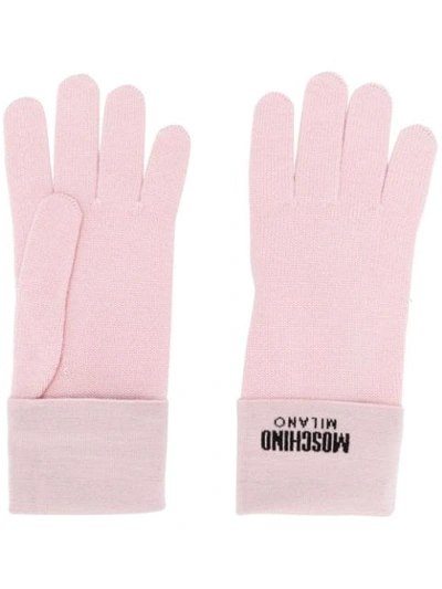 Shop Moschino Logo Gloves In Pink