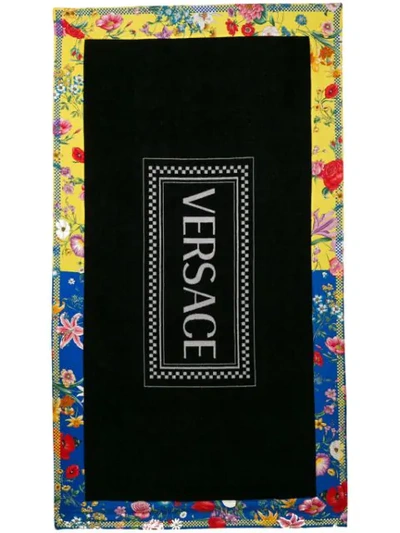 Shop Versace Floral Trim Towel In Black