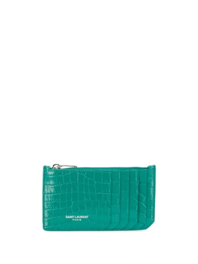 Shop Saint Laurent Logo Zipped Card Holder In Green