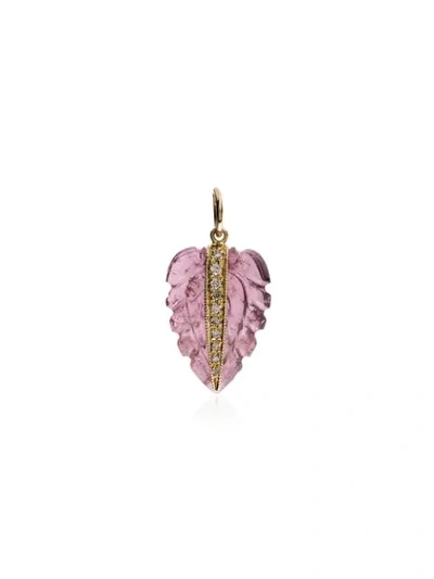 Shop Jacquie Aiche 14kt Yellow Gold Tourmaline Leaf Pendant In Pink