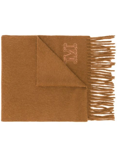 Shop Max Mara Logo Embroidered Scarf In Brown