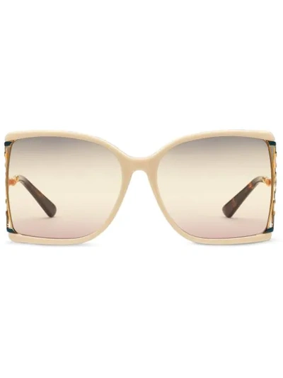 Shop Gucci Oversized Sunglasses In Neutrals