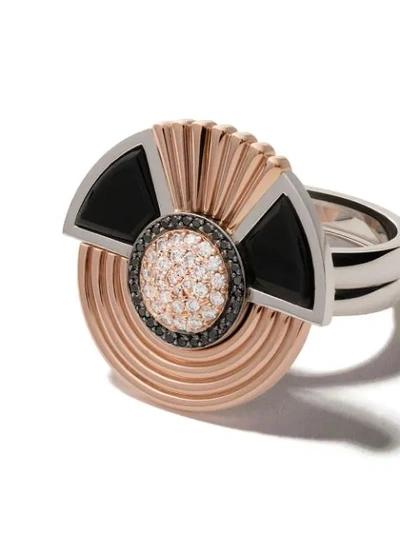 Shop Fairfax & Roberts 18kt Rose & 18kt White Gold Cleopatra Diamond And Onyx Ring In Silver