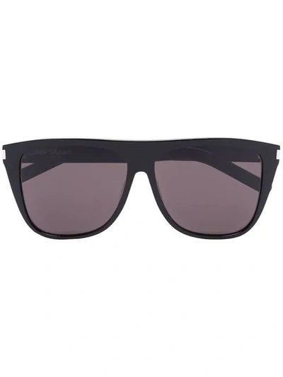 Shop Saint Laurent Black And White Straight Edge Square Sunglasses