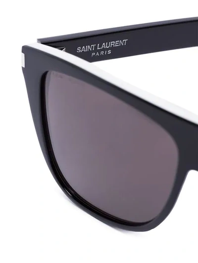 Shop Saint Laurent Black And White Straight Edge Square Sunglasses