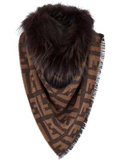 Shop Fendi Ff Logo Scarf In Brown