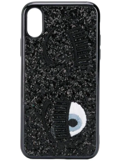 Shop Chiara Ferragni Embroidered Wink Phone Case In Black