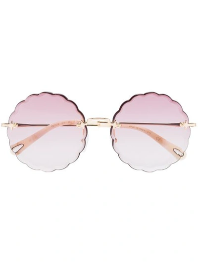 Shop Chloé Pink Round Scalloped Sunglasses In 粉色