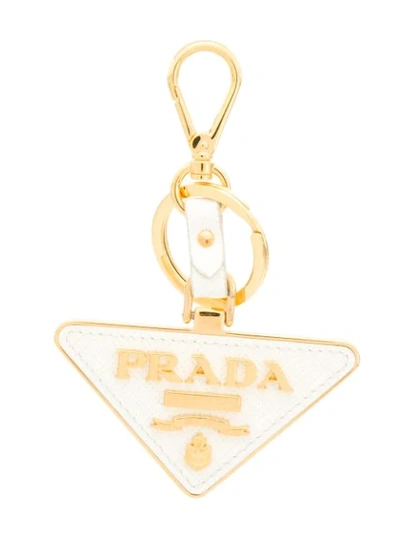 Shop Prada Logo Plaque Keyring In F0009 White