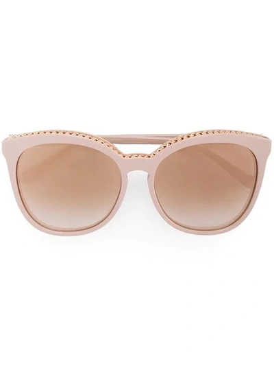 Shop Stella Mccartney Light Pink And Gold Tone Chain Trimmed Sunglasses In Pink/purple