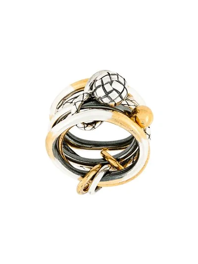 Shop Bottega Veneta Engraved Ring In Metallic