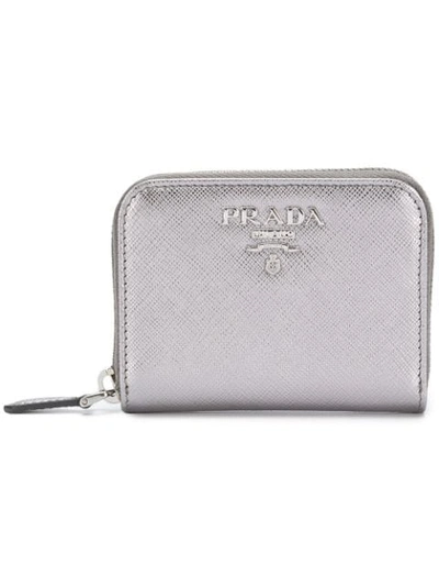 Shop Prada Logo Plaque Zipped Card Case - Metallic