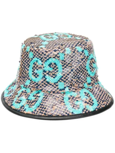 Shop Gucci Sequinned Gg Bucket Hat In Blue