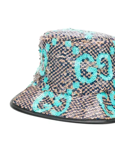Shop Gucci Sequinned Gg Bucket Hat In Blue
