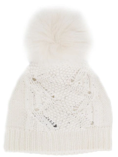 Shop Lorena Antoniazzi Cable Knit Bobble Hat In White