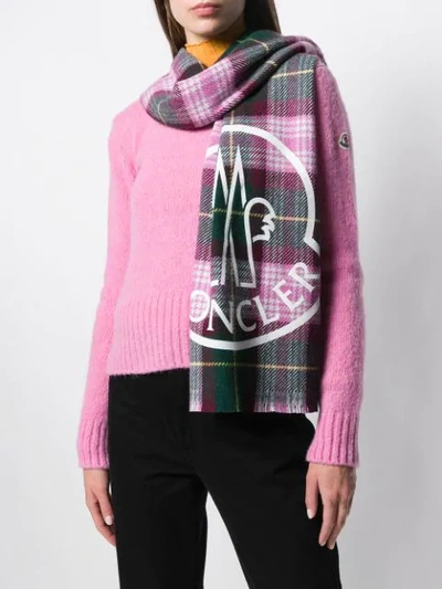 Shop Moncler Checked Print Scarf In Pink