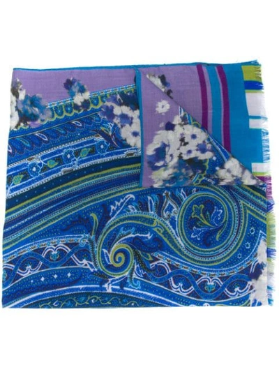 Shop Etro Floral Print Scarf In Blue